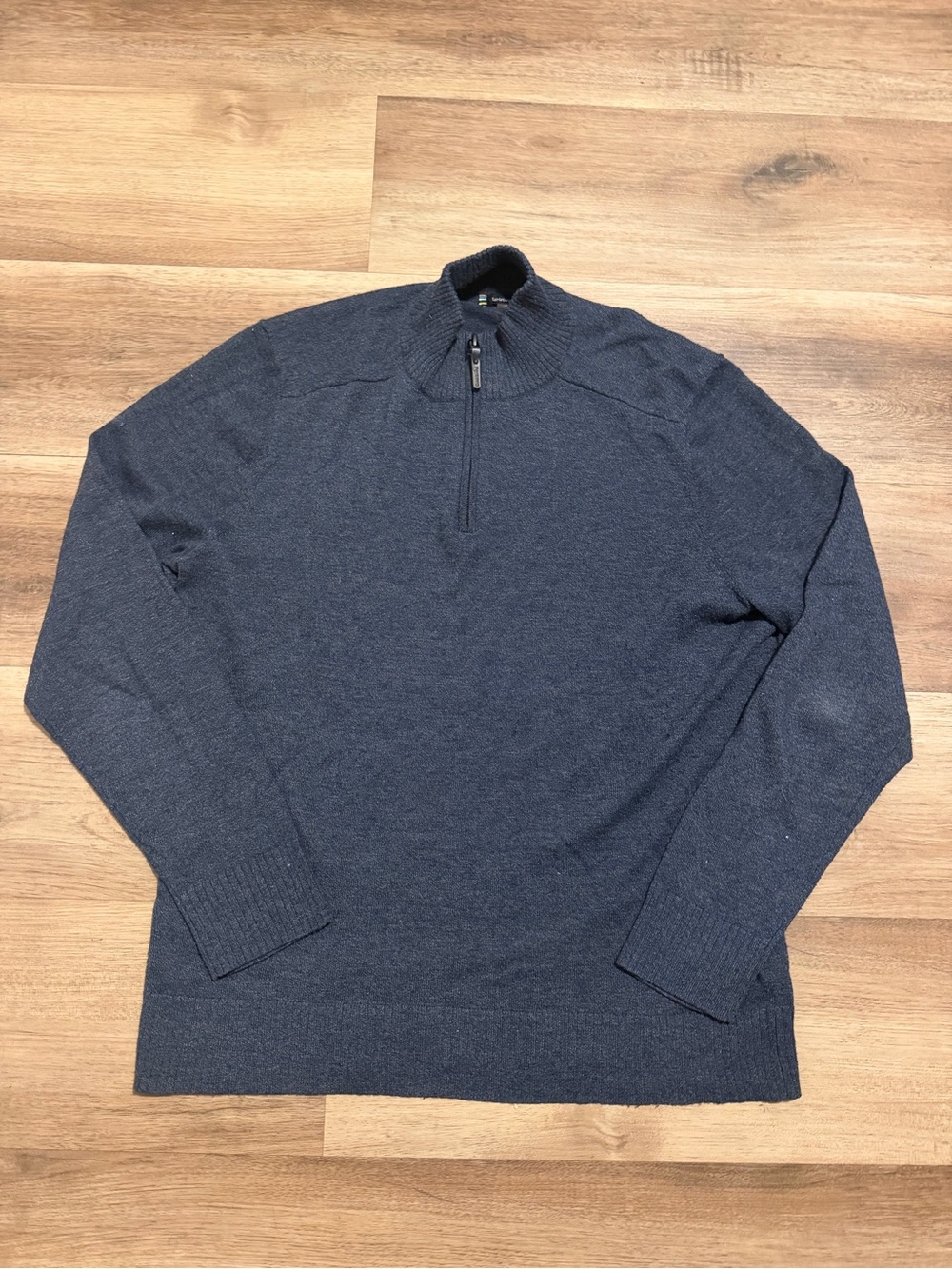 Smartwool Sweater Mens Medium Blue Sparwood 1/4 Zip Merino Wool Blend Stretch